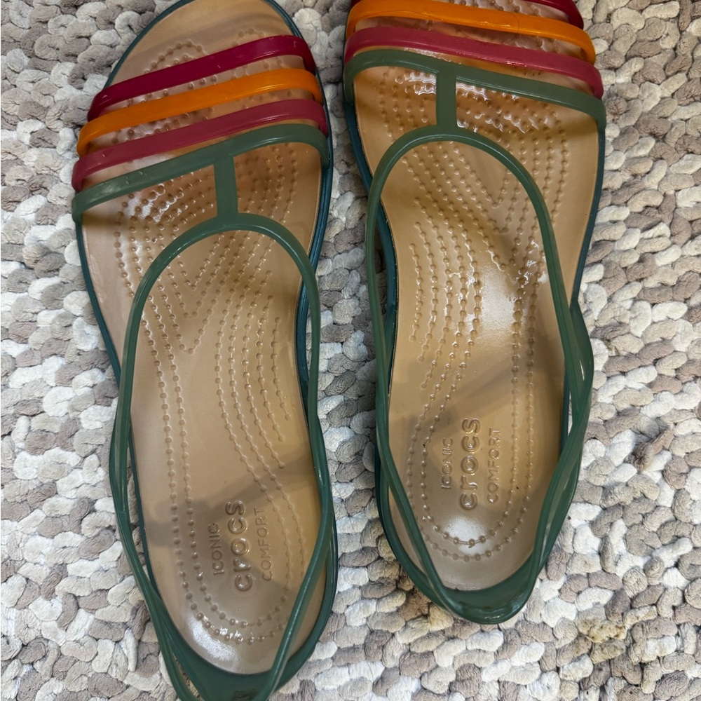 CROCS Green and Red Sandals with Adjustable Strap